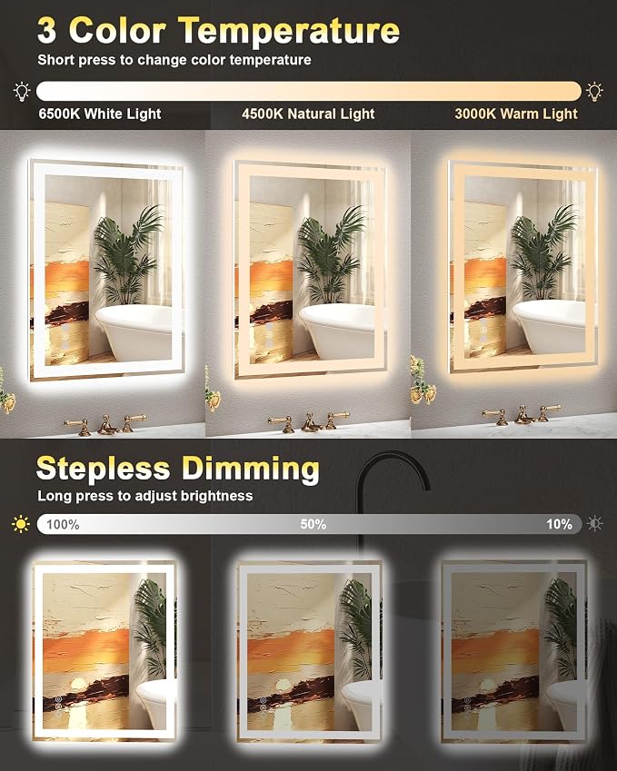 60x36 LED Bathroom Mirror with Lights, Super Bright Front & Backlit Vanity - Image 2
