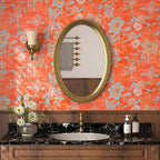 FunStick 17.5"x118" Vintage Floral Peel and Stick Wallpaper Orange Red Wall - Image 3