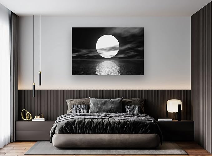 Cao Gen Decor Art S06469 Wall Art Canvas Sea White Full Moon in Night Picture - Image 4