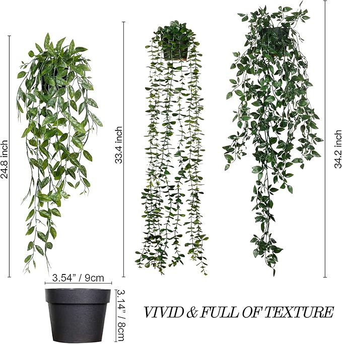 Sggvecsy Fake Hanging Plants 3 Pack Artificial Eucalyptus Fake Potted Greenery - Image 5