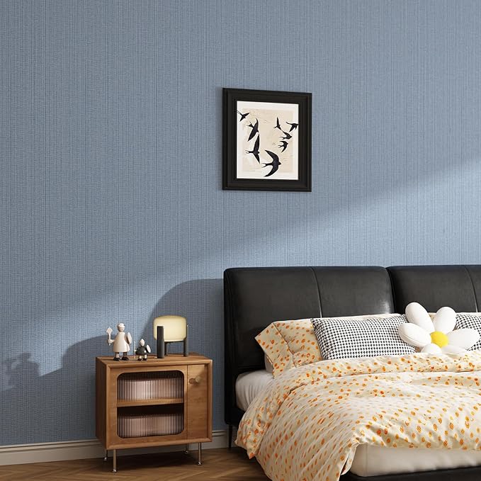 Blue Grey Faux Grasscloth Wallpaper Peel and Stick Linen Textured 24"x394" - Image 6