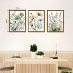 Wood Framed Sage Green Botanical Wall Art Set of 3, Boho Floral Canvas Wall - Image 3
