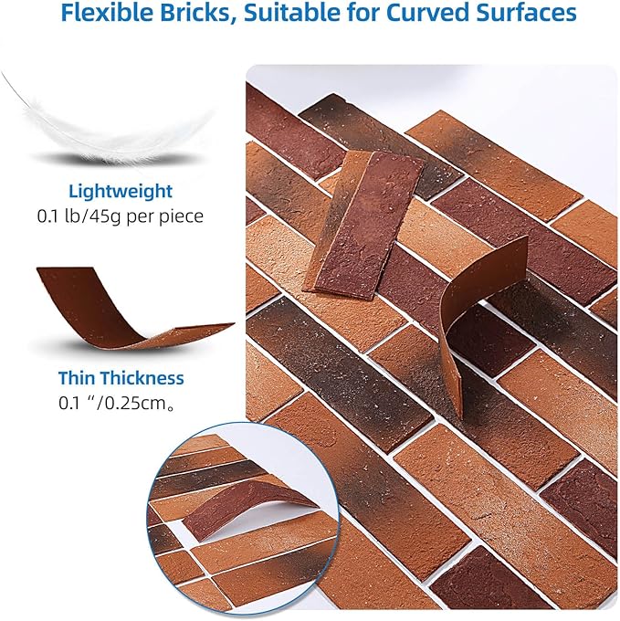 Red Faux Brick Wall Tiles, 3D Thin Brick Veneers - Image 3