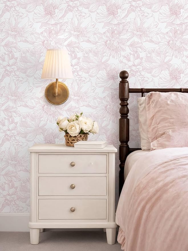 Ismoon Large Floral Peel and Stick Wallpaper Boho White/Pink Contact Paper - Image 2