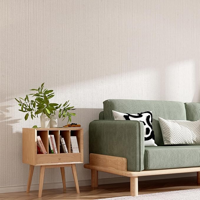 Beige Faux Grasscloth Wallpaper Peel and Stick Linen Textured 24"x394" Upgraded - Image 6