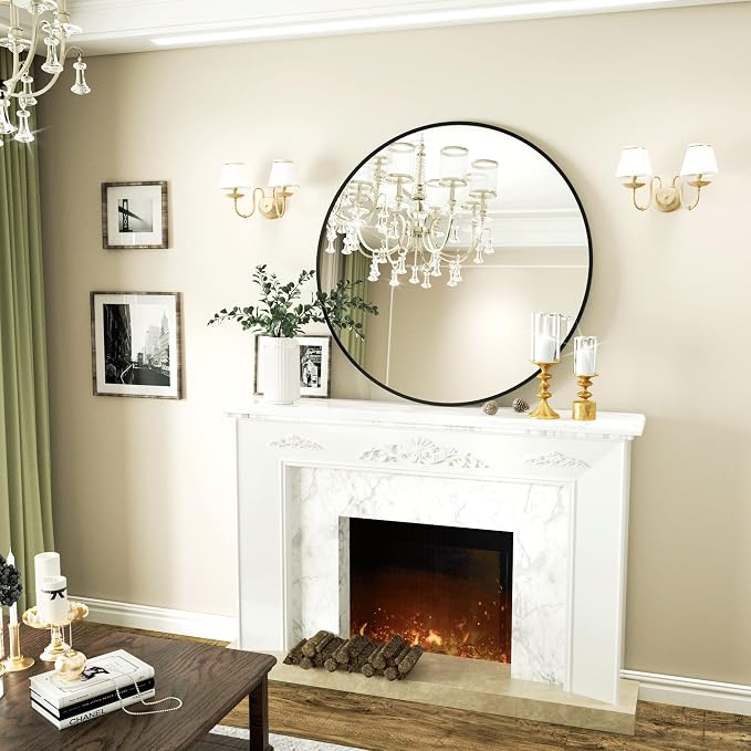 VooBang Round Mirror 23.6" Black Wall Mounted Circle Mirrors Vanity Mirror - Image 8