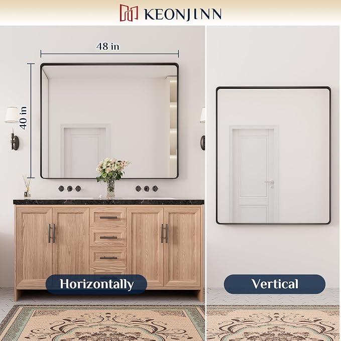 Keonjinn Black Bathroom Mirror for Over Sink, Matte Black Sandblasted Finish - Image 8