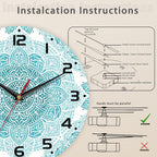 Teal Mandala Flower Wall Clock, Silent Non-Ticking, Battery Operated, Wooden - Image 4
