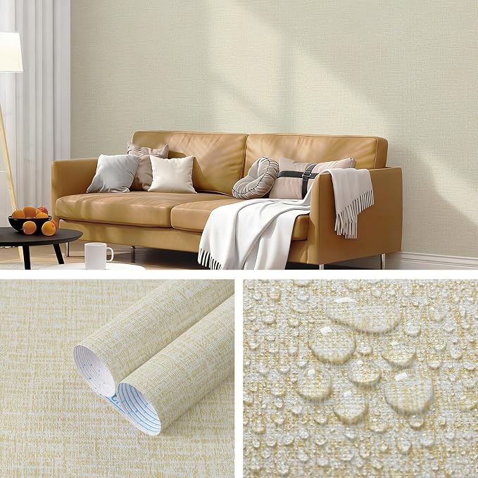 Guvana Grasscloth Peel and Stick Wallpaper Cream Textured Contact Paper Modern - Image 6
