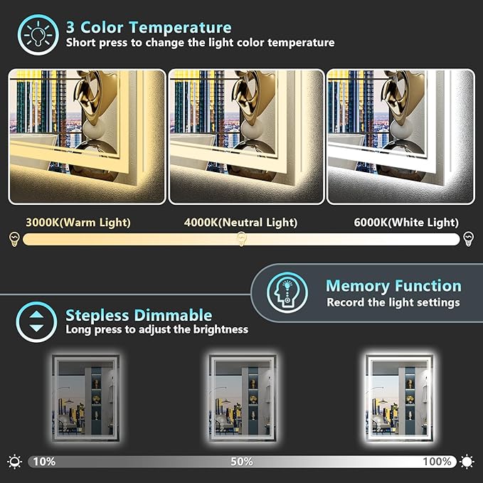 28x36 LED Bathroom Mirror with Lights, Backlit and Front Lit Anti-Fog Lighted - Image 4