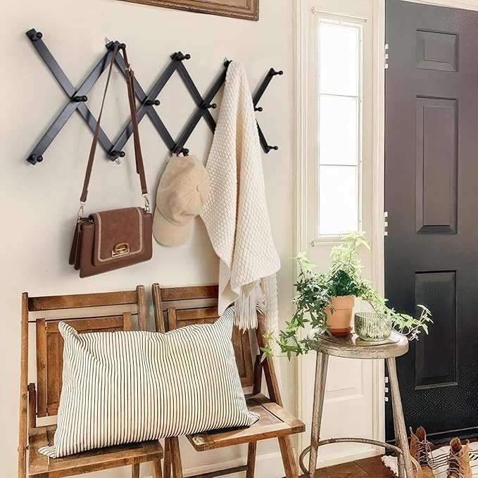 SCUNDA Wall Rack with 14 Hooks, Wooden Wall Expandable Coat Rack - Image 4