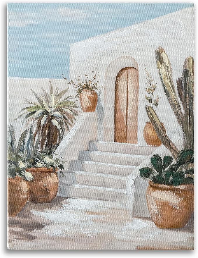 Hand-Painted Trendy blue Canvas Wall Art Pastel Preppy mediterranean Painting - Image 5