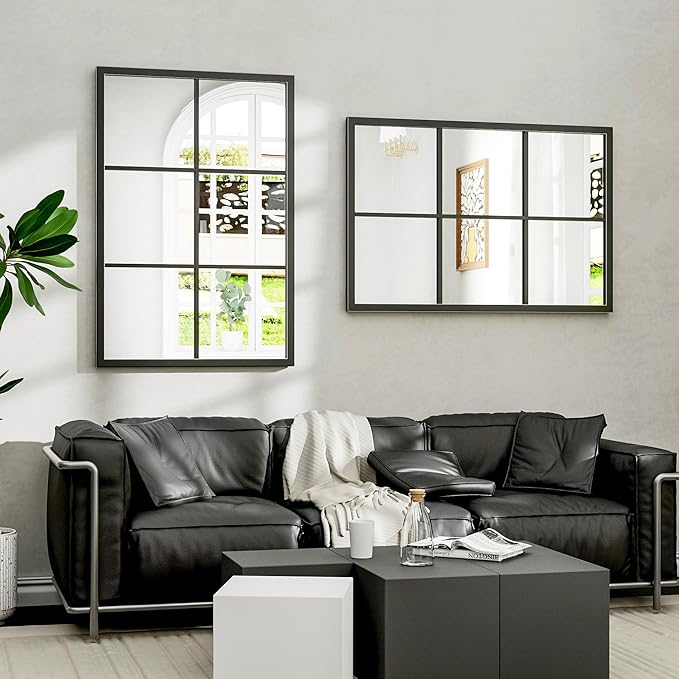 Dewfig Rectangle Wall Mirror, Window Mirror Wall Mounted, Large Black Mirrors - Image 4
