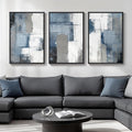 Large Framed Blue and Grey Abstract Wall Art, 3 Piece Modern Canvas Prints by Cuspin