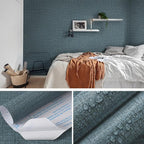 Guvana Grasscloth Peel and Stick Wallpaper Blue Textured Contact Paper Modern - Image 4