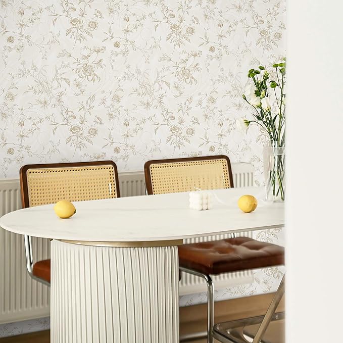 Ismoon Floral Wallpaper Peel and Stick Vintage Beige Stick on Wall Paper French - Image 3