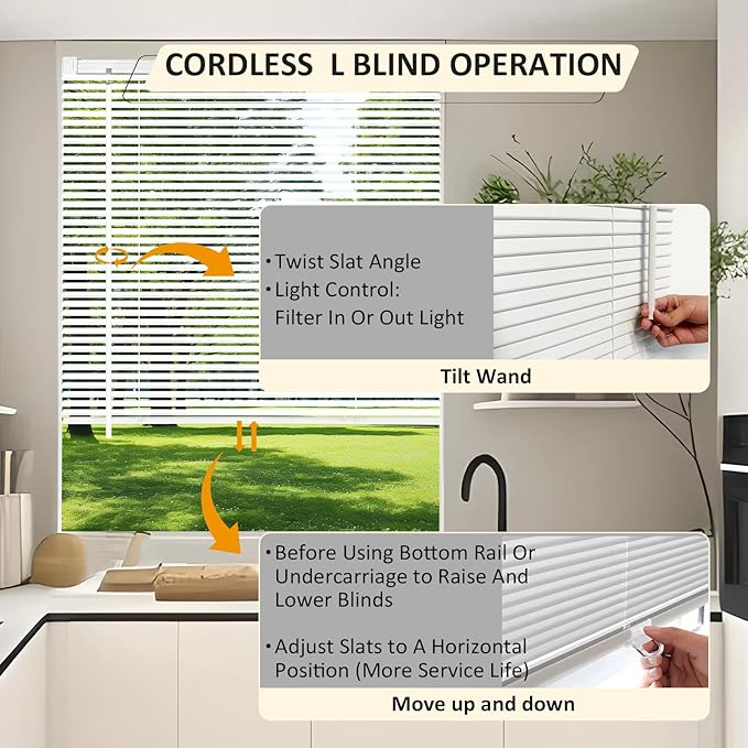 Cordless Vinyl Mini L Blinds 46" W x 48" H, Light Filtering, Arrive 1/2 Inch - Image 3