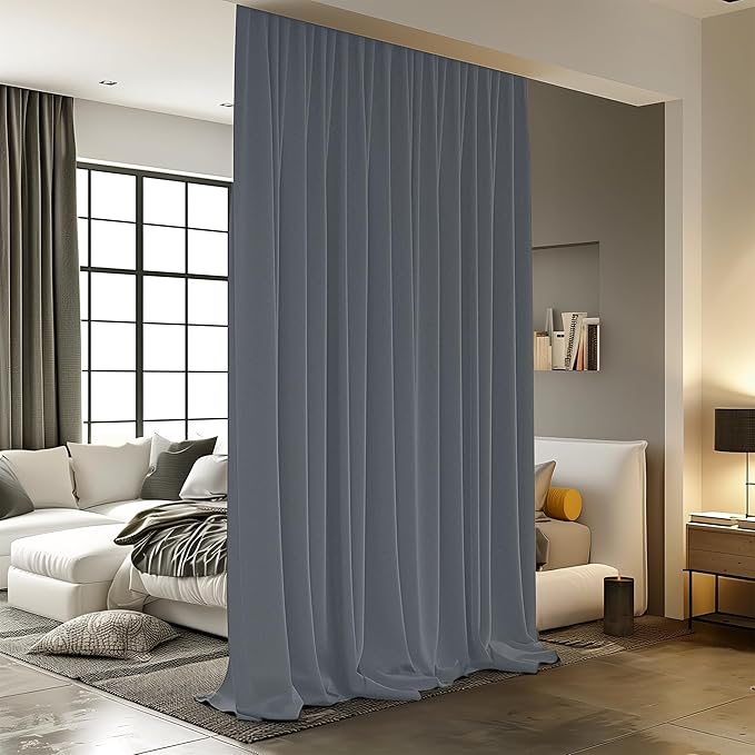 Room Divider Curtains for Ceiling Track Rod, 15 ft Wide x 7 ft Tall, Dark Grey by RoomDarkning