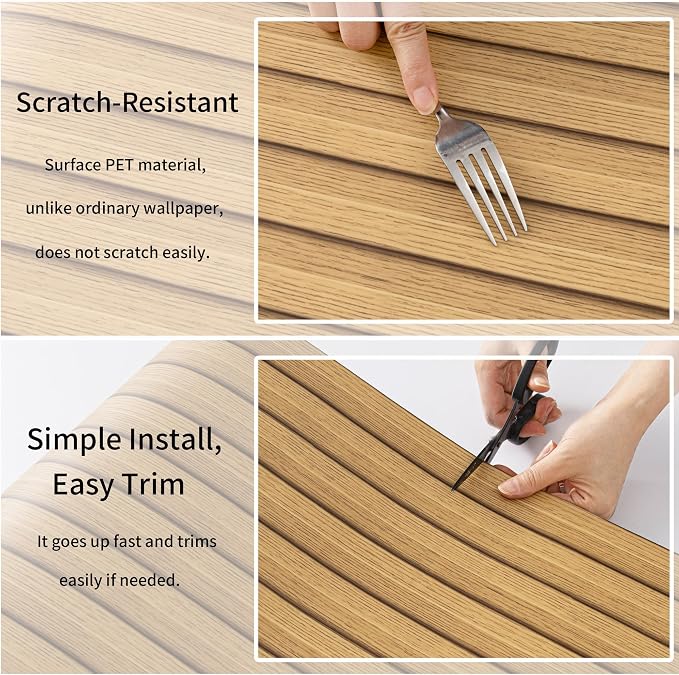 Haimin Wood Grain Slat Wall Panels Peel and Stick Faux Wood Thick Wallpaper - Image 7