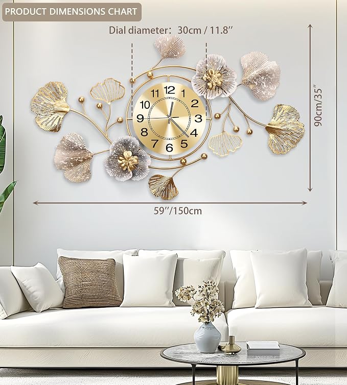 Clocks for Living Room, Large Wall Clock, 3D Silent Wall Clock, Retro Metal - Image 2