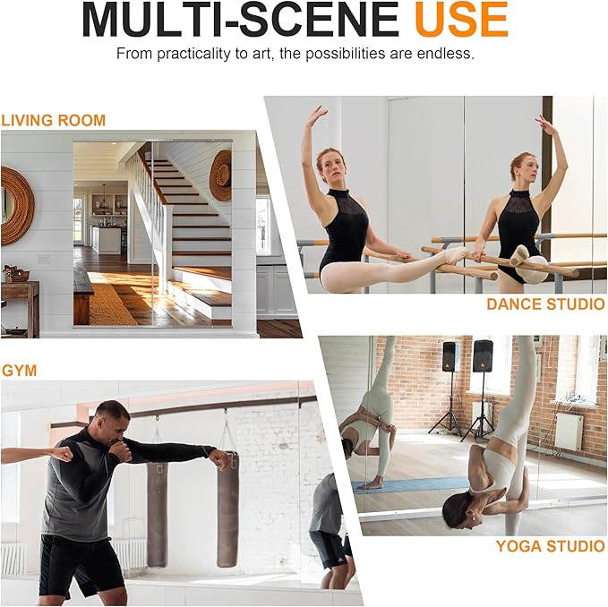 Delma Home Gym Mirror, Large Full Body Tempered Glass Frameless, Wall-Mounted - Image 6