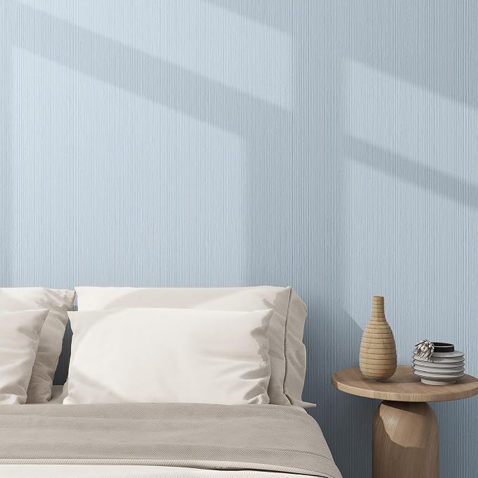 Grasscloth Textured Wallpaper Light Blue Peel and Stick 24inX393in Fabric Wall - Image 2