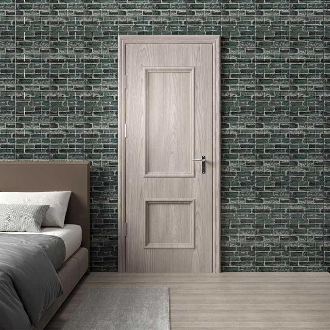 3D Wall Panels Peel and Stick in Green，40 PCS XPE Foam 3D Wallpaper, Faux Brick - Image 3