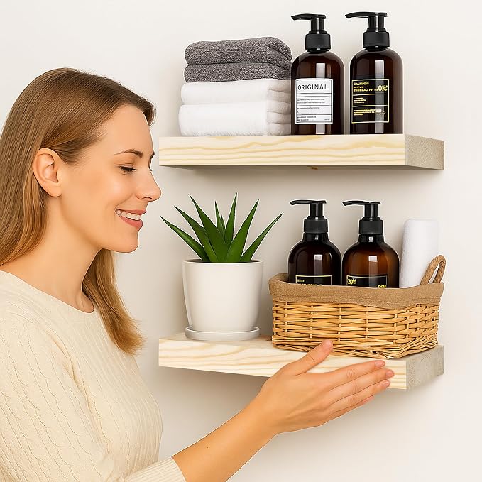 BGMG Wood Floating Shelves for Wall 12 inch Set of 2, Wooden Wall Mount Shelves - Image 6