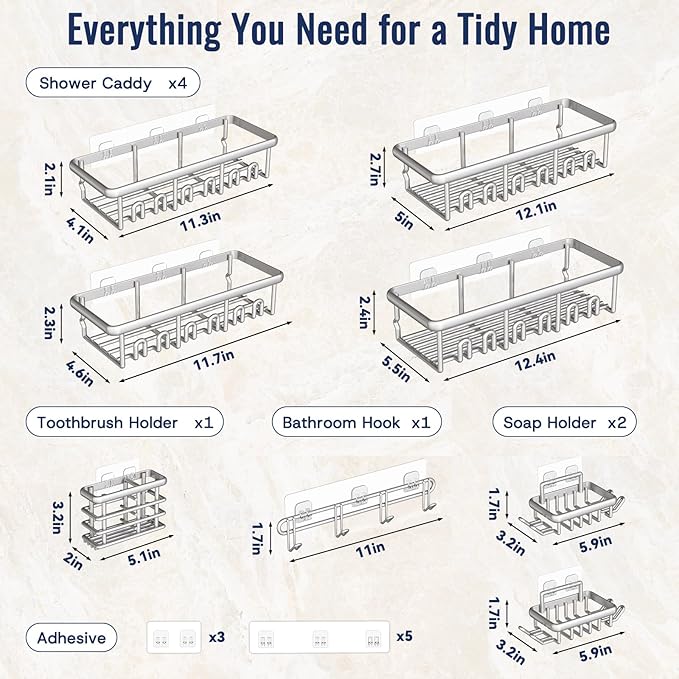 8 Pack Adhesive Rustproof Shower Shelves - Image 8
