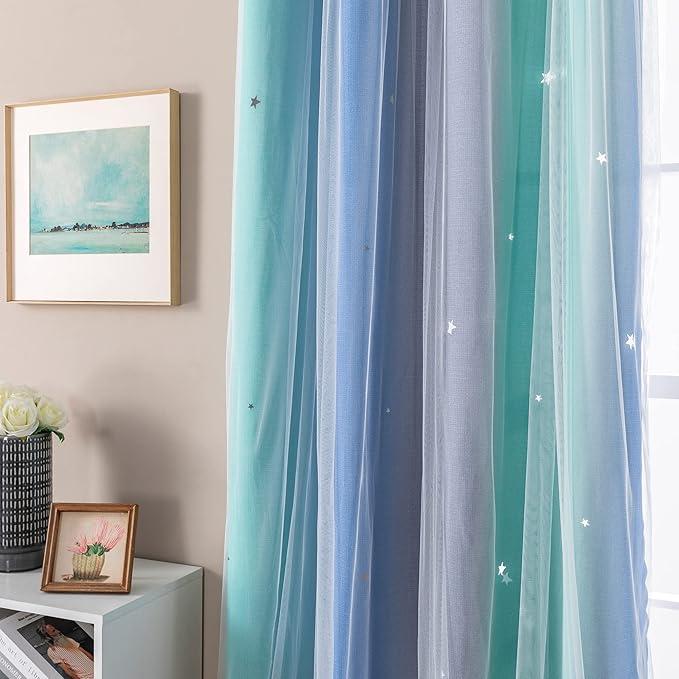XiDi Curtains for Bedroom Decor, Rainbow BluGrenGrey-52-45 - Image 2