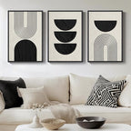 Framed Boho Black and White Abstract Wall Art, 3 Piece Modern Beige Canvas by Cuspin