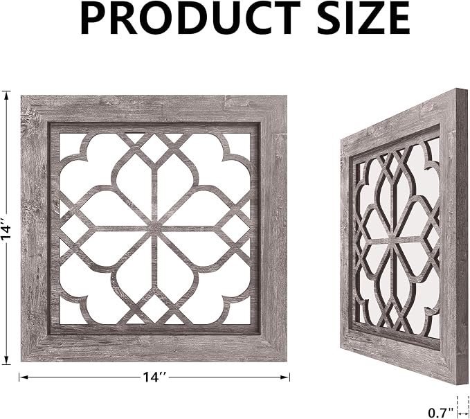 Set of 4 14 Inch Square Brown Window Pane Wall Mirrors, Shatterproof Rustic - Image 2