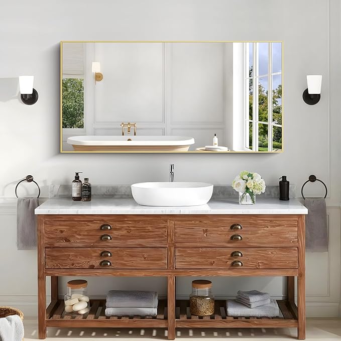 KOCUUY Gold Bathroom Mirror, 24x48 inch Brushed Gold Mirror - Image 2