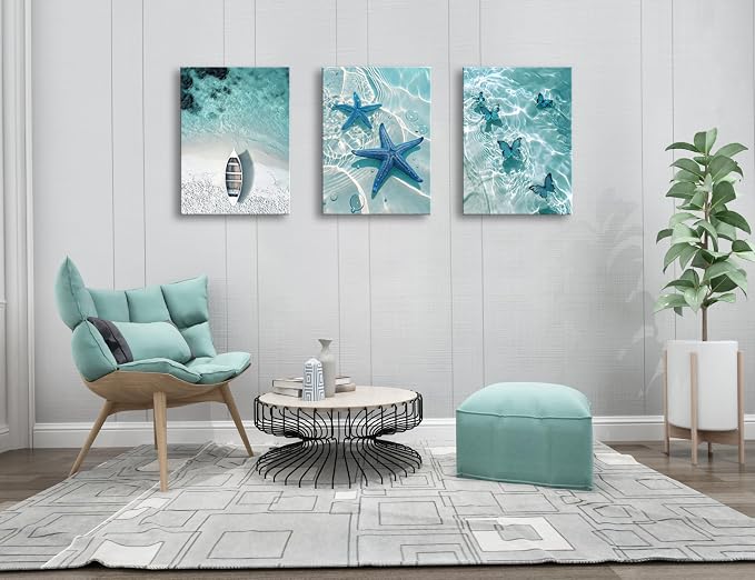 weiyiart Blue Ocean Canvas Wall Art Coastal Starfish Painting Prints Beach - Image 7