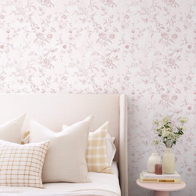 Ismoon Floral Peel and Stick Wallpaper Pink Stick on Wall Paper Vintage French - Image 2