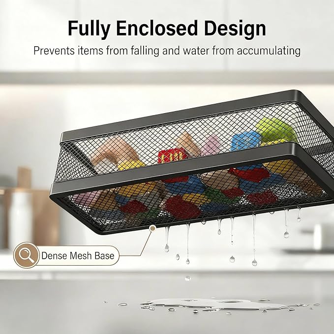 PUSDON 5-in-1 16.5" Extra Long Slim Wall Mount Wrapped Mesh Kitchen Organizer & - Image 4