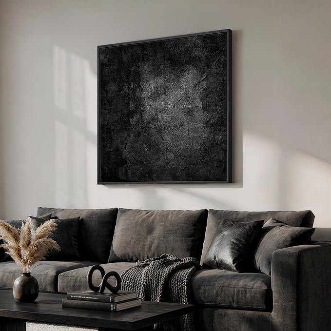 Large Framed Black Abstract Wall Art, Modern Square Canvas Painting Artwork - Image 2