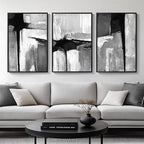 Large Framed Black and White Gray Abstract Wall Art, 3 Piece Modern Canvas by Cuspin