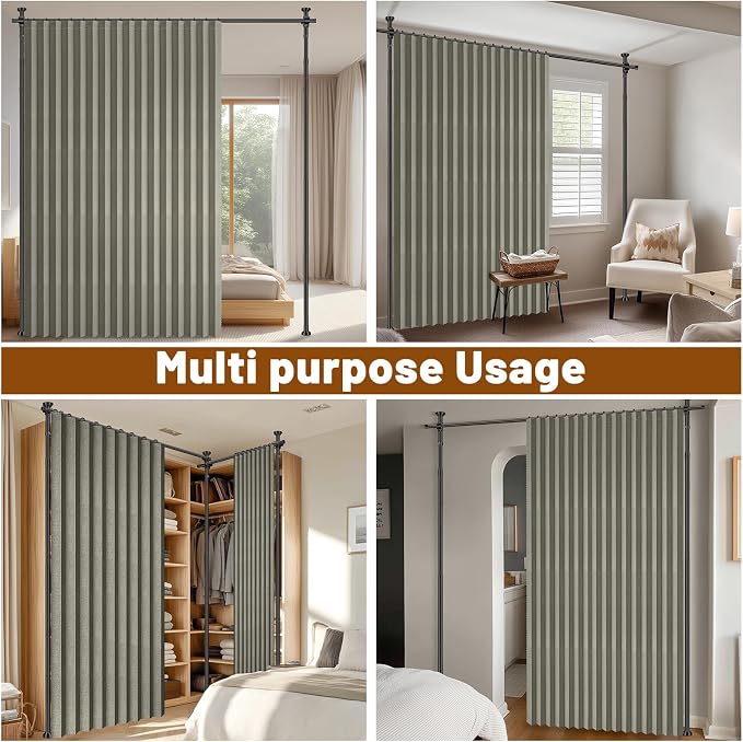 100% Blackout Room Divider Curtains Sets Grey W100 x L84 in 1 Panel No Drill - Image 5