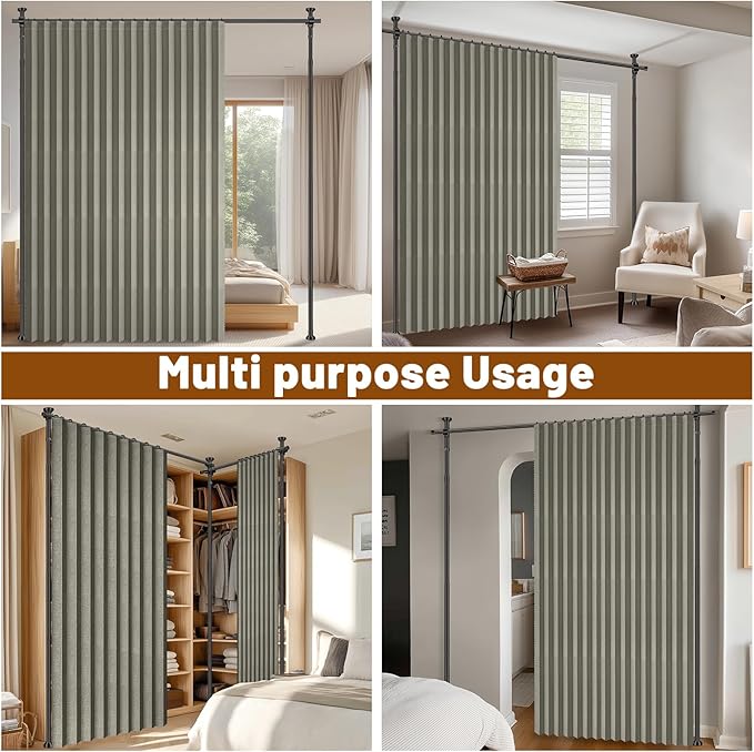 100% Blackout Room Divider Curtains Sets Grey W100 x L96 in 1 Panel No Drill - Image 7