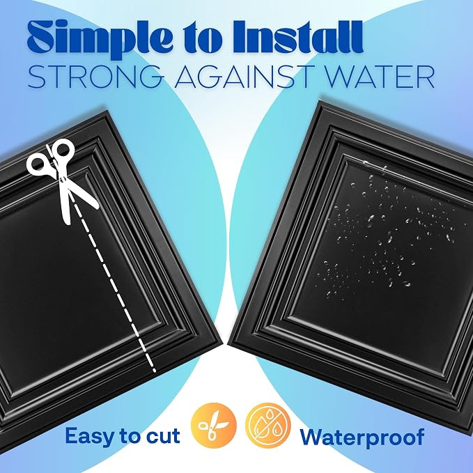 Art3d 48-Pack PVC Drop Ceiling Tiles, 2ft x 2ft, Deep Black - Image 4