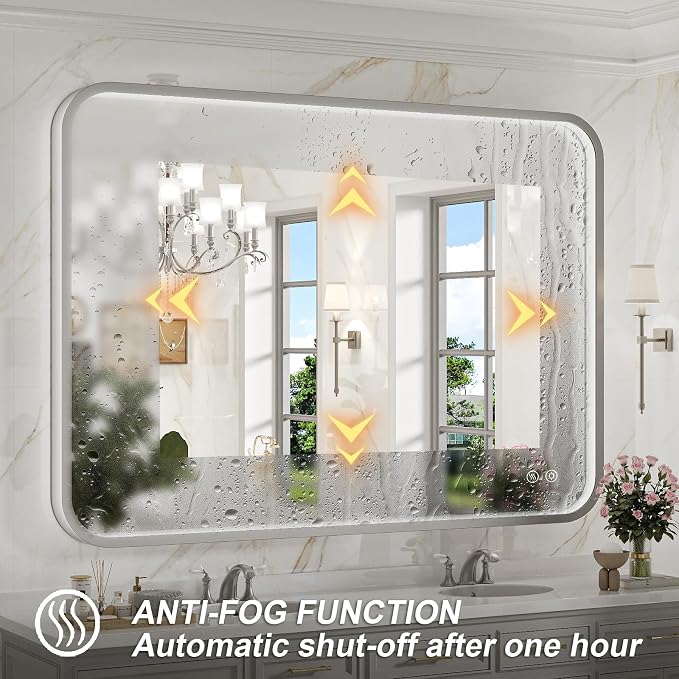 40x30 Inch LED Mirror for Bathroom, Brushed Sliver Metal Frame Lighted Vanity - Image 4