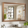 40x30 Inch Bathroom Mirror for Wall, Anti-Rust Walnut Wood Grain Metal Framed by Briivuemodernmirrors