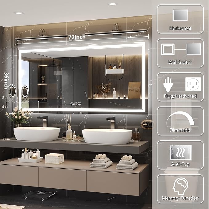 Ratsamee 72x36 Inch Led Mirror for Bathroom - Image 3