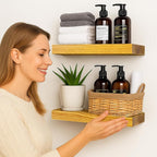 BGMG Wood Floating Shelves for Wall 12 inch Set of 2, Rustic Wooden Wall Mount - Image 2