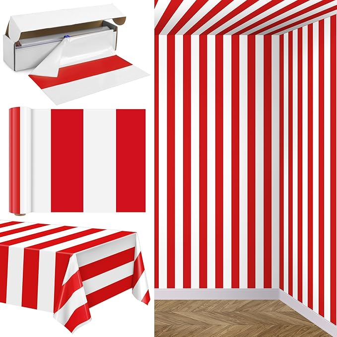 Kochorie 100 Ft x 54 Inch Red & White Striped Tablecloth Roll by Kochorie