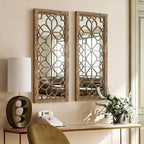 Set of 2 13x30 Inch Large Redbrown Shatterproof Carved Floral Wood Frame Wall - Image 3