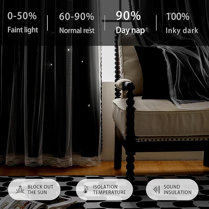 XiDi Black 63x34in Curtain for Bedroom, Girls Room Decor, Living Room, 1 Panel - Image 5