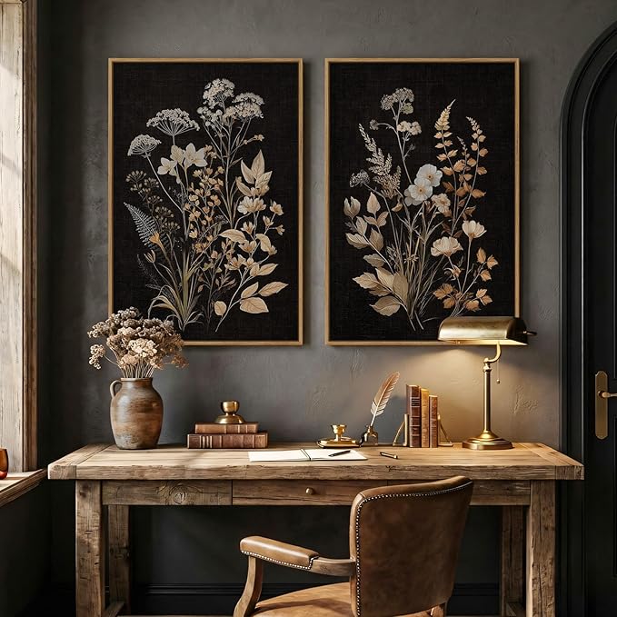 Large Framed Vintage Botanical Wall Art Set of 2, Neutral Farmhouse Moody - Image 4