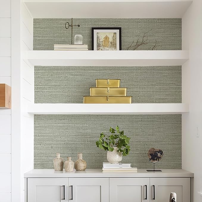 Simon&Siff Textured Grasscloth Peel and Stick Wallpaper 17.7"x394" Neutral Faux - Image 4